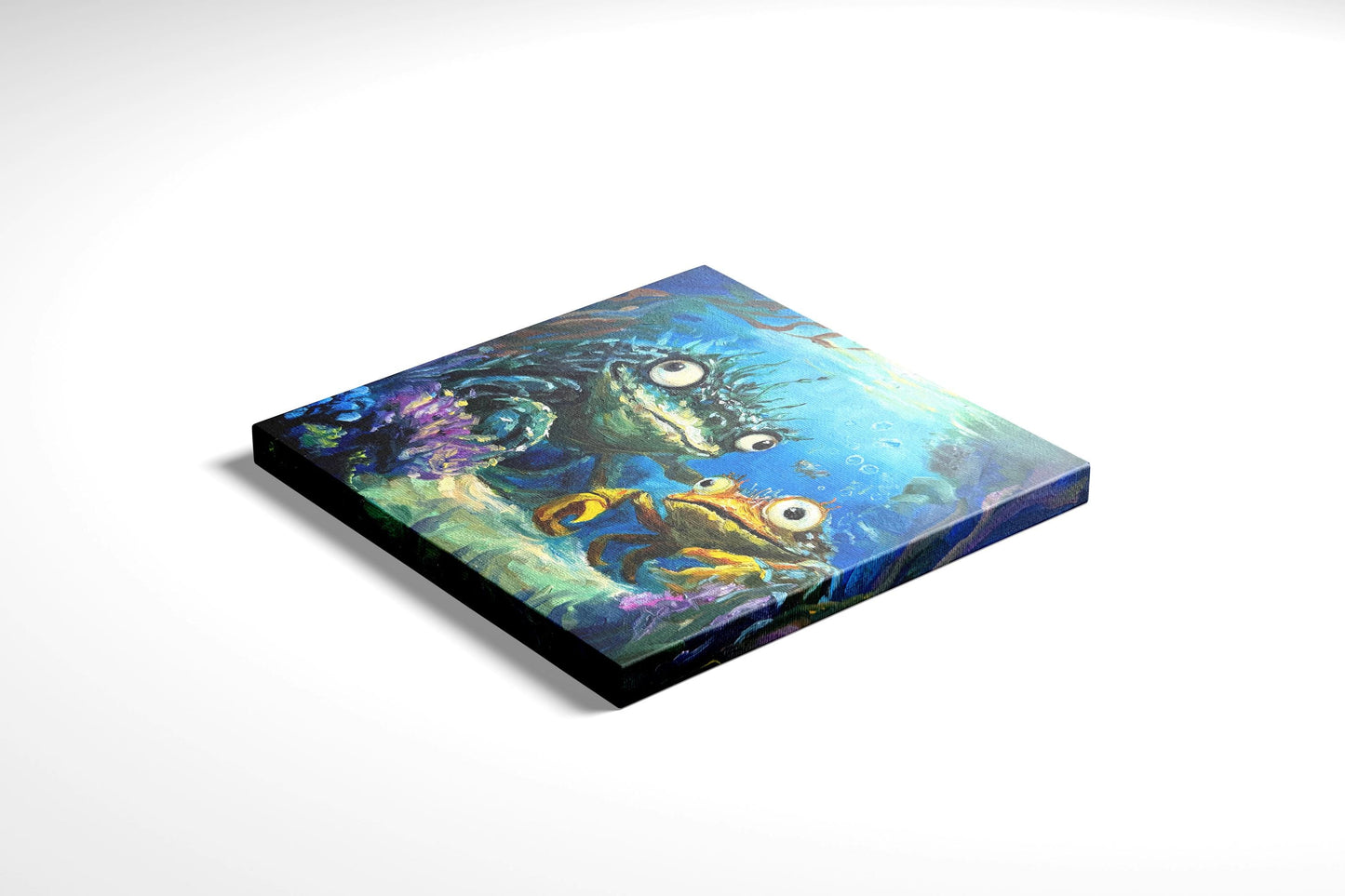 Original oil painting – Curious underwater creatures--The Odd Duo 20 x 20 cm