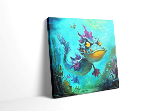 Original oil painting – Curious underwater creatures– Lavender Fin 20 cm*20 cm