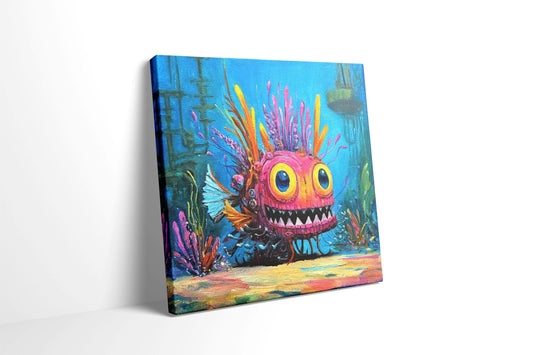 Original oil painting – Curious underwater creatures – Pinky Glow 20 cm*20 cm