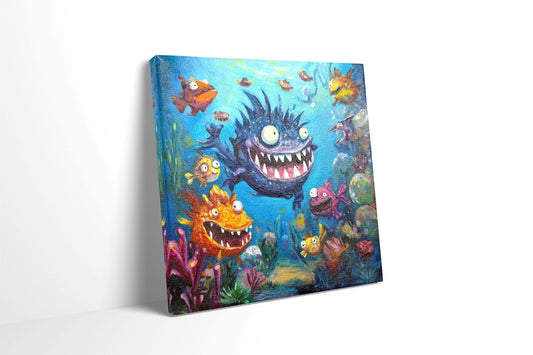 Original oil painting – Curious Underwater Creature—Giggle in the Deep 20 cm*20 cm