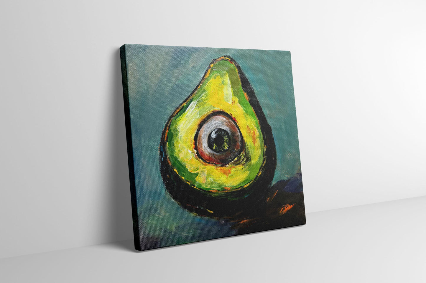 Surrealistisch Avocado-oogschilderij - Pop Art Oddity, ingelijst canvas
