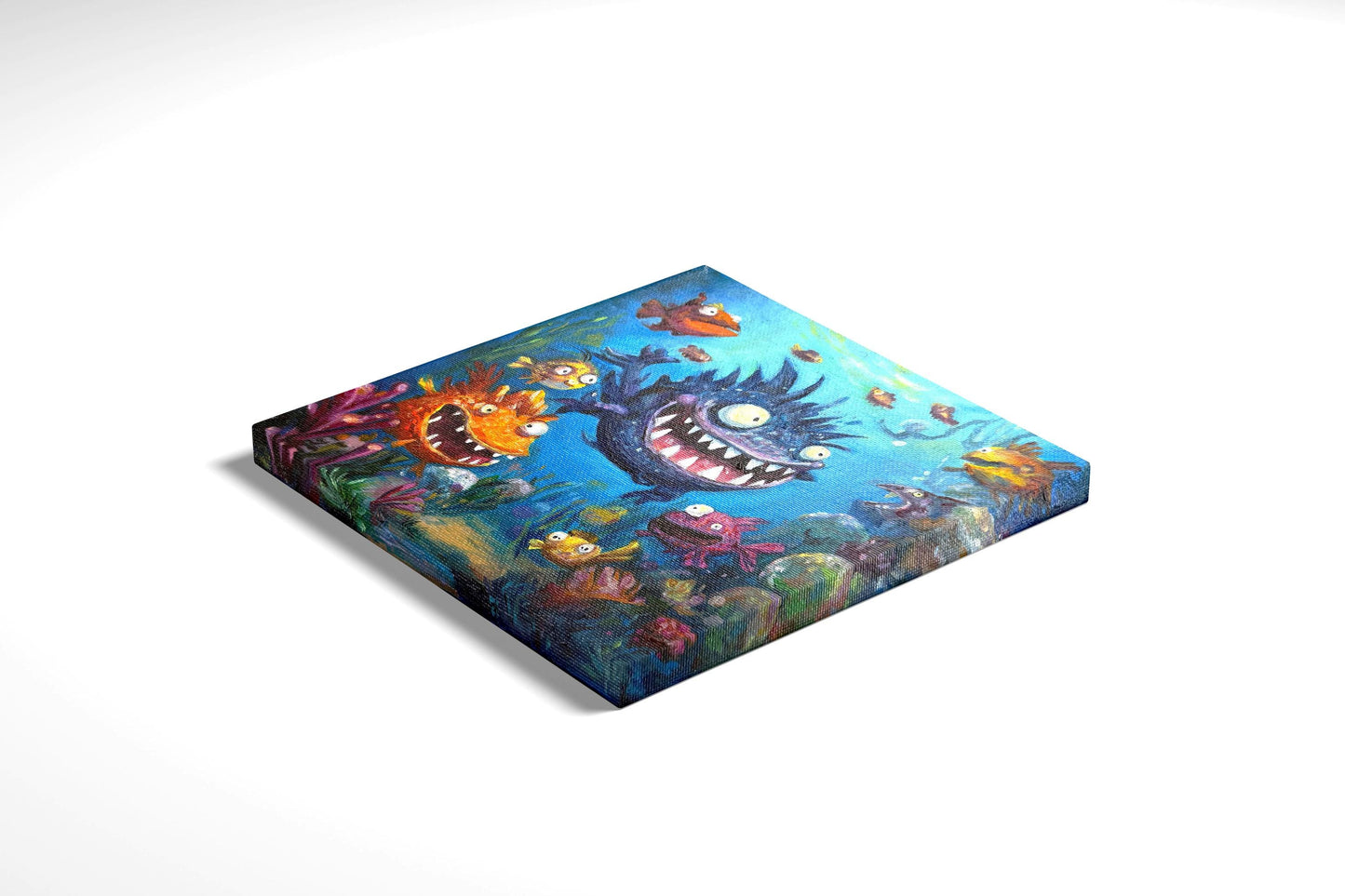 Original oil painting – Curious Underwater Creature—Giggle in the Deep 20 cm*20 cm