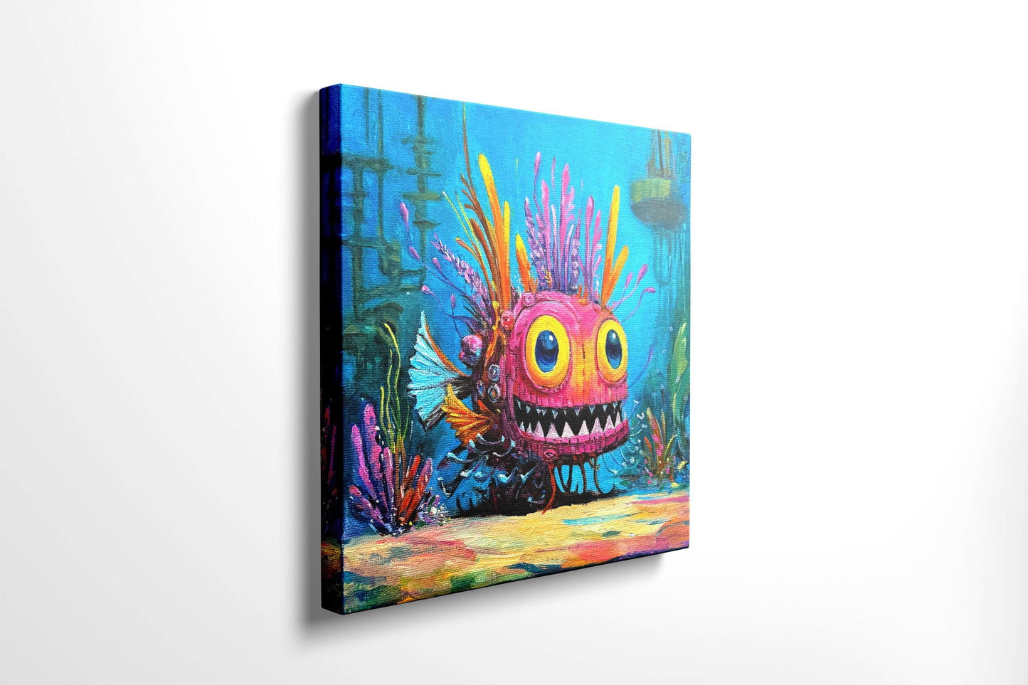Original oil painting – Curious underwater creatures – Pinky Glow 20 cm*20 cm