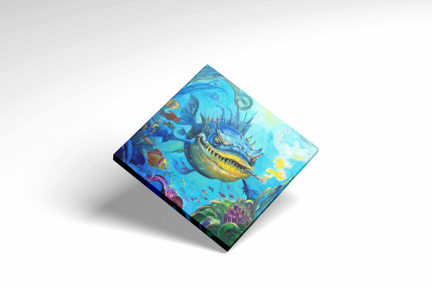 Original oil painting – Curious underwater creatures-- Smoky Boss 20 x 20 cm