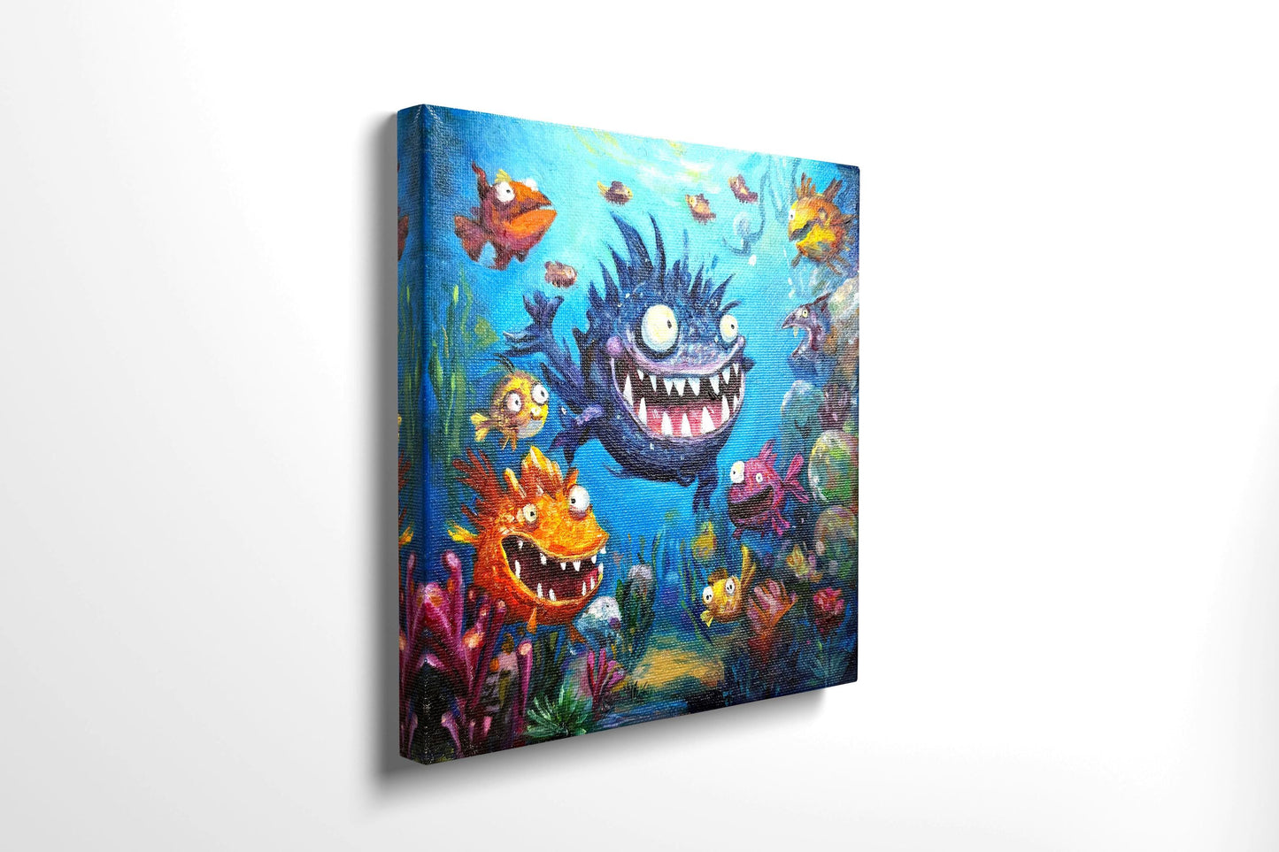 Original oil painting – Curious Underwater Creature—Giggle in the Deep 20 cm*20 cm