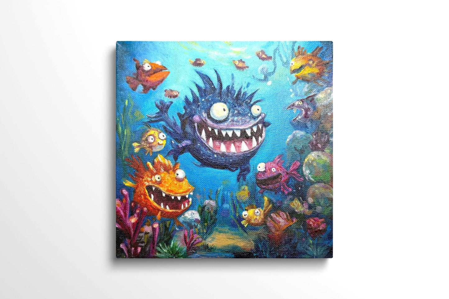 Original oil painting – Curious Underwater Creature—Giggle in the Deep 20 cm*20 cm