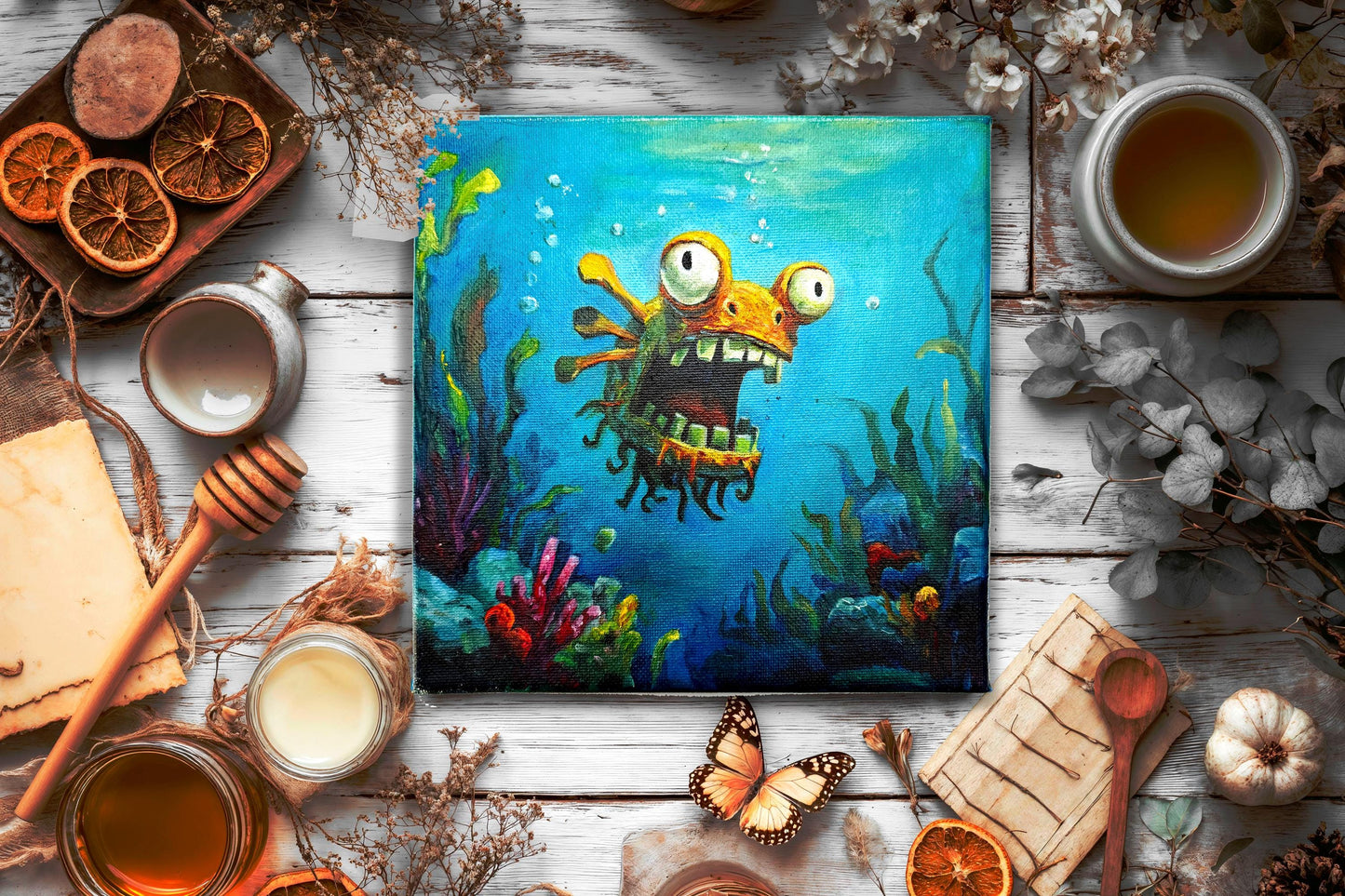 Original oil painting – Curious Underwater Creature-Gappy20 x 20 cm