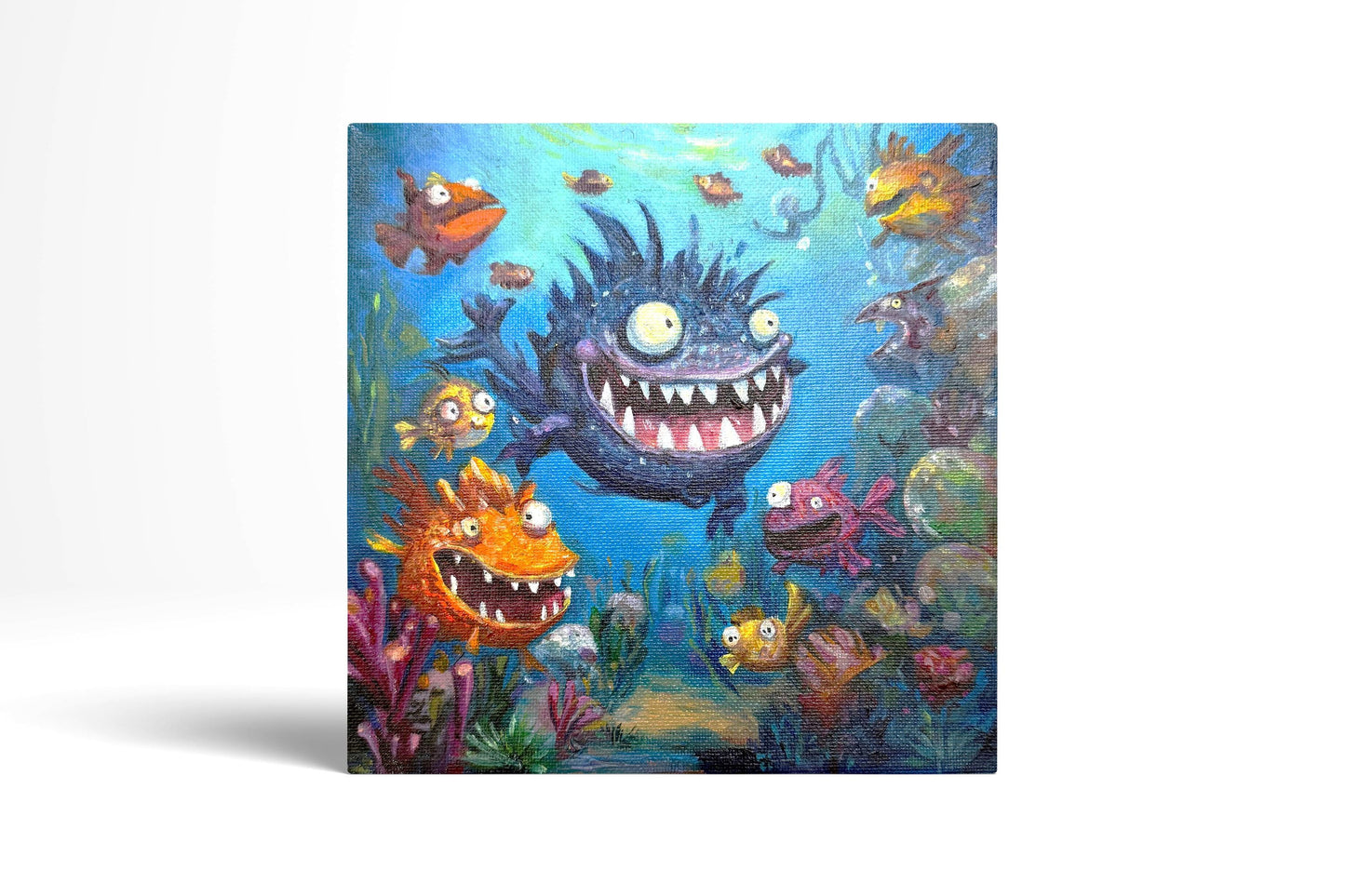 Original oil painting – Curious Underwater Creature—Giggle in the Deep 20 cm*20 cm