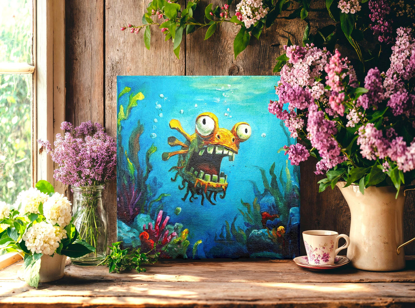 Original oil painting – Curious Underwater Creature-Gappy20 x 20 cm