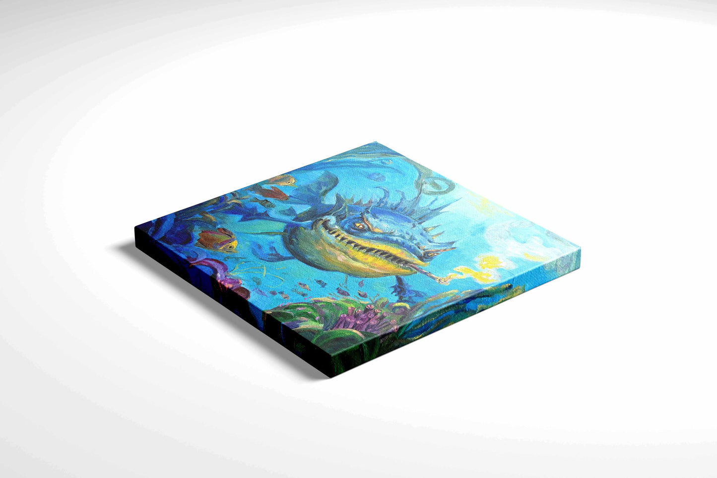 Original oil painting – Curious underwater creatures-- Smoky Boss 20 x 20 cm
