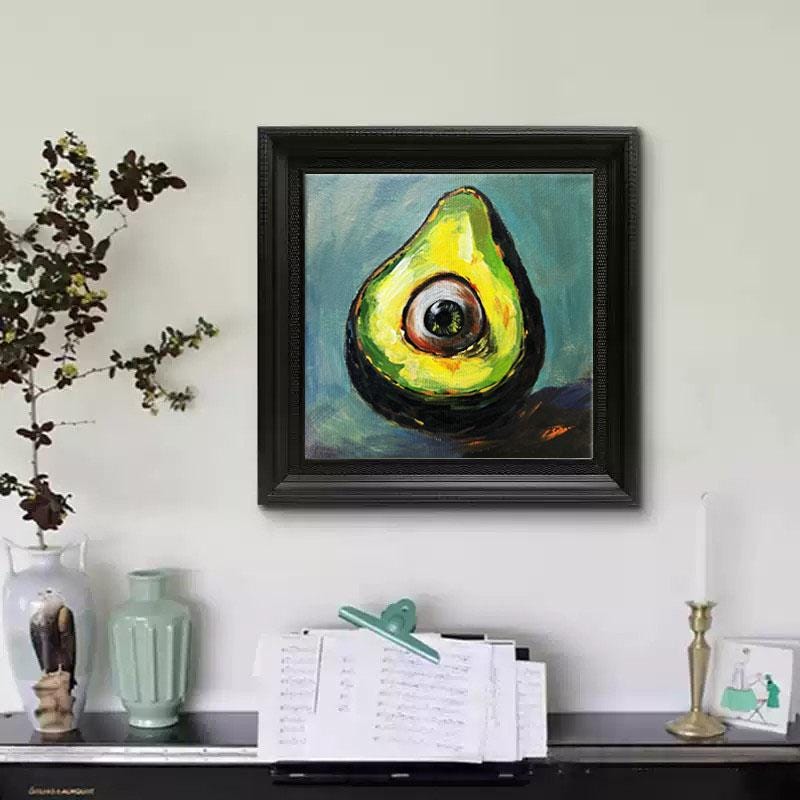 Surrealistisch Avocado-oogschilderij - Pop Art Oddity, ingelijst canvas