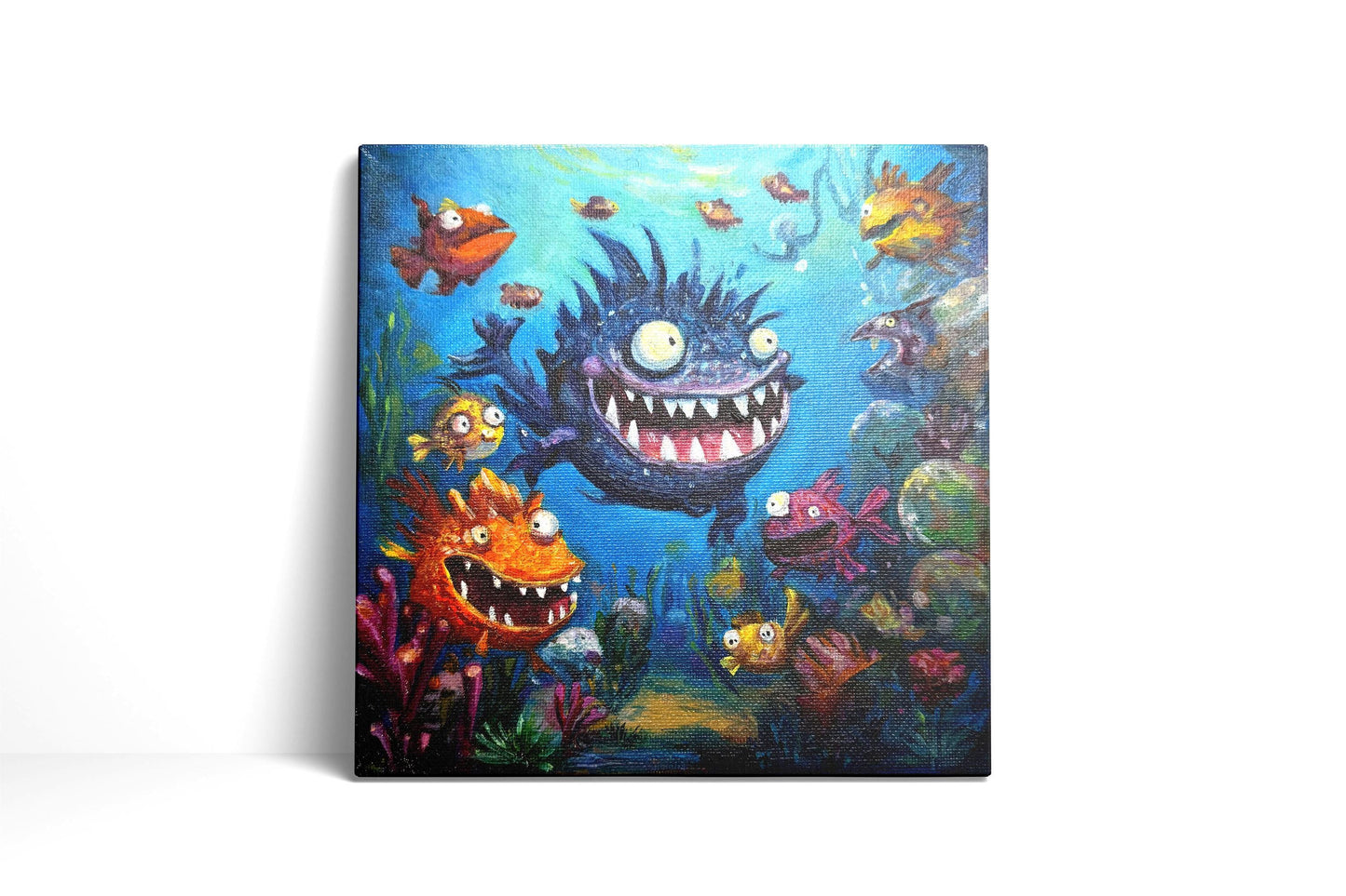 Original oil painting – Curious Underwater Creature—Giggle in the Deep 20 cm*20 cm